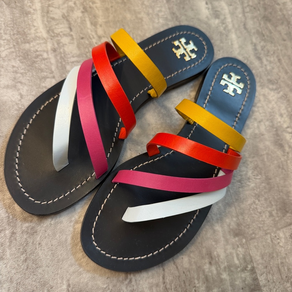 New Tory Burch Patos Sandals Slip On Size 7 Flats Shoes Leather